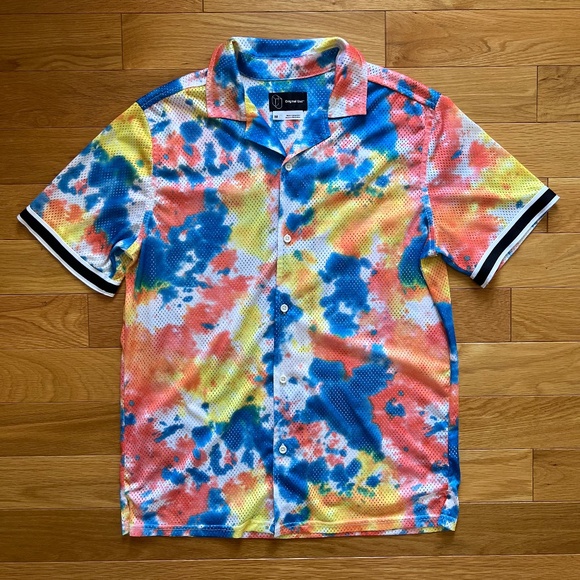 Original Use Men's Jersey Mesh Tie-Dye Short Sleeve Button-up - Picture 1 of 2